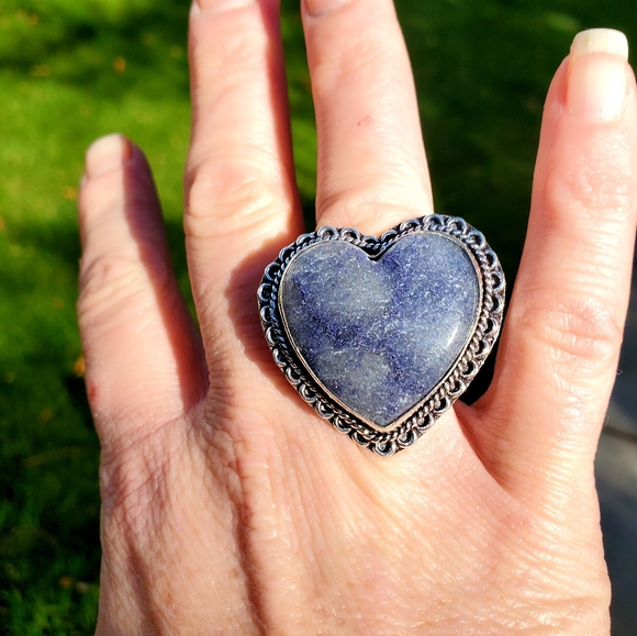 New Heart Shaped Sodalite 925 Silver Statement Ring. - Picture 12 of 16